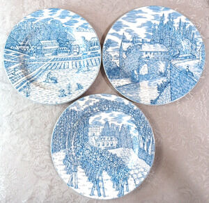 American Atelier 3 Blue Toile 8 1/4" Plates Set Salad Appetizer Dessert
